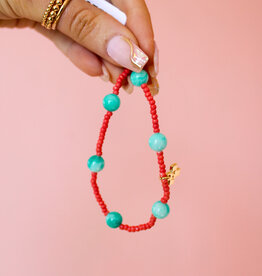 Ink & Alloy Mia Coral + Turquoise Bead Bracelet