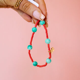 Ink & Alloy Mia Coral + Turquoise Bead Bracelet