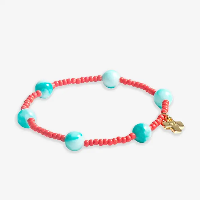 Mia Coral + Turquoise Bead Bracelet