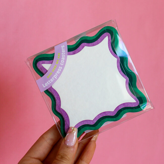 Teatime Scalloped Letterpress Coaster Set