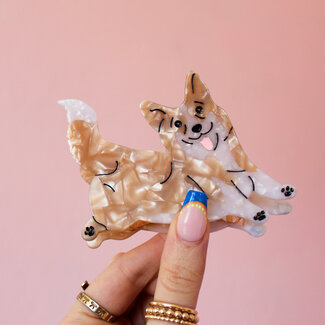 Hand-Painted Corgi Claw Clip