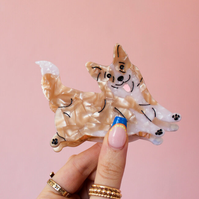 Hand-Painted Corgi Claw Clip