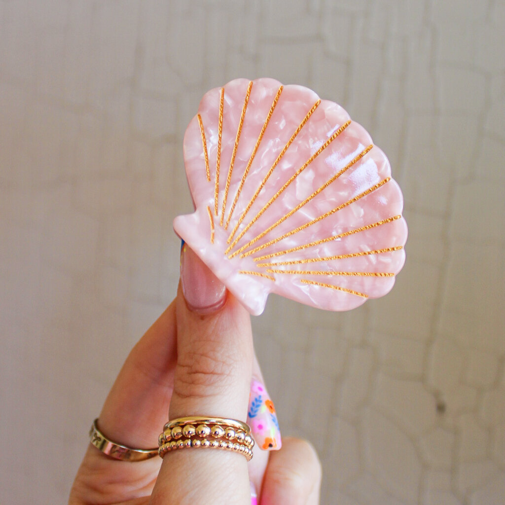 Hand-Painted Pink Shell Claw Clip