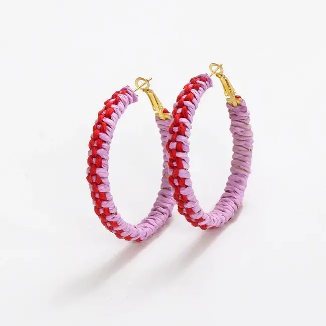 Lavender & Poppy Raffia Woven Hoops