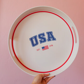 My Mind's Eye USA Round Bamboo Serving Tray