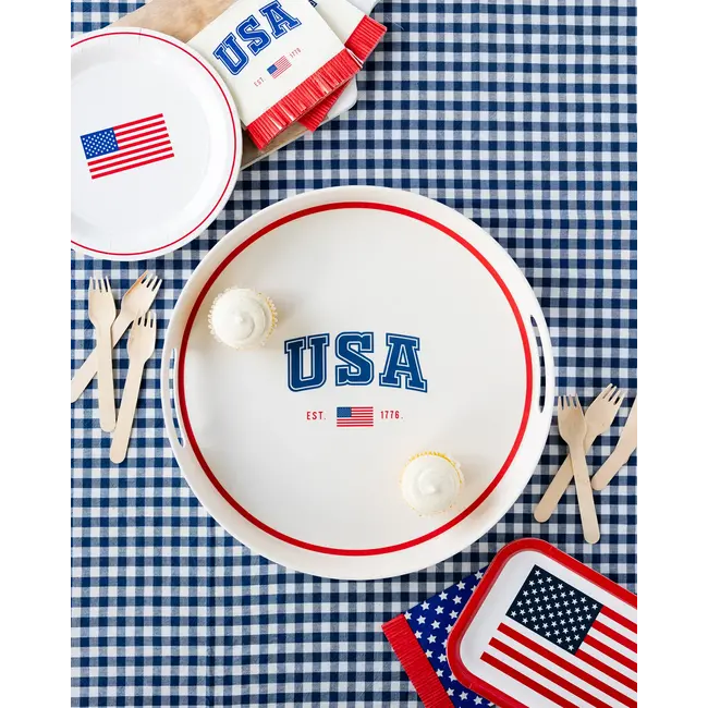 USA Round Bamboo Serving Tray