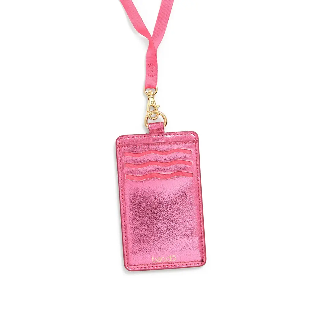 Keep It Close Card Case with Lanyard, Metallic Pink