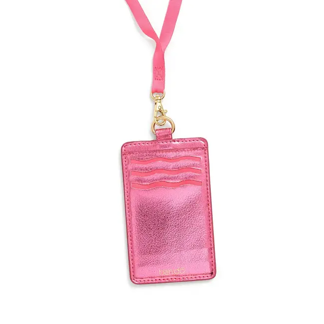Keep It Close Card Case with Lanyard, Metallic Pink