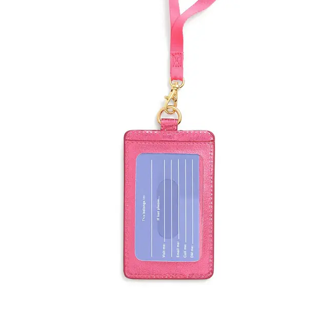 Keep It Close Card Case with Lanyard, Metallic Pink