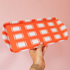 Orange Plaid Gingham Melamine Tray