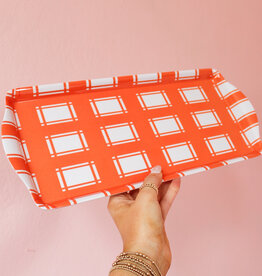 Orange Plaid Gingham Melamine Tray