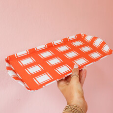 Orange Plaid Gingham Melamine Tray