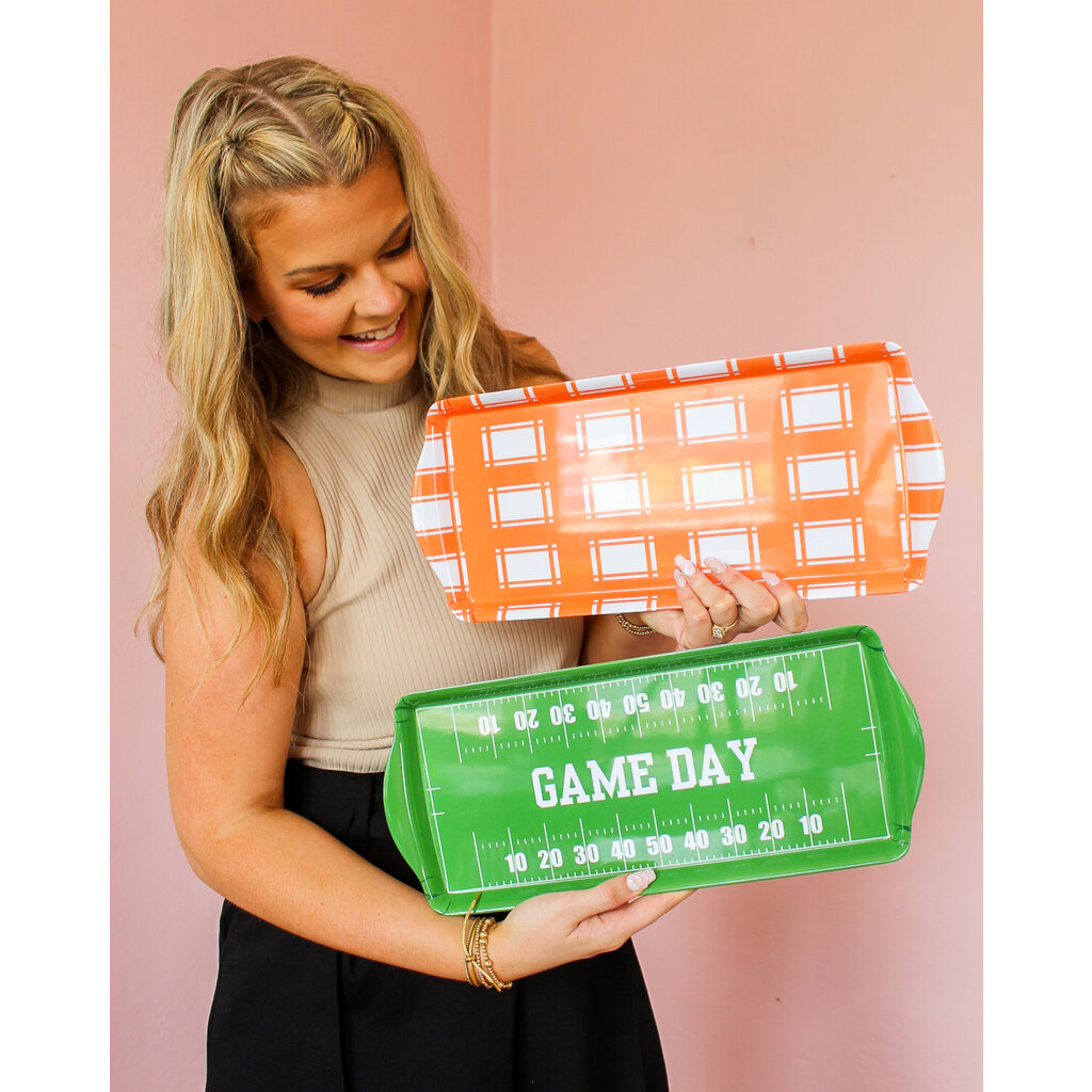 Orange Plaid Gingham Melamine Tray