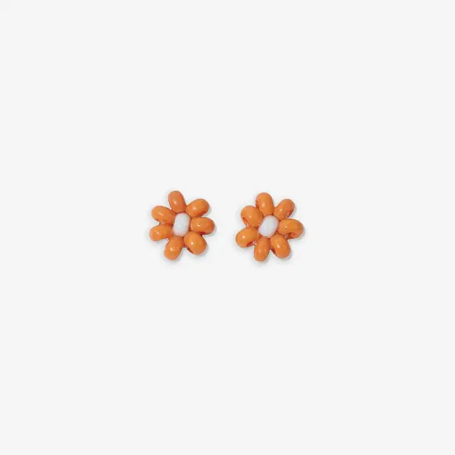 Tina Two Color Beaded Post Earring - Orange and White
