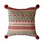 18" Square Woven Acrylic Jacquard Pillow w/ Velvet Back & Pom Poms