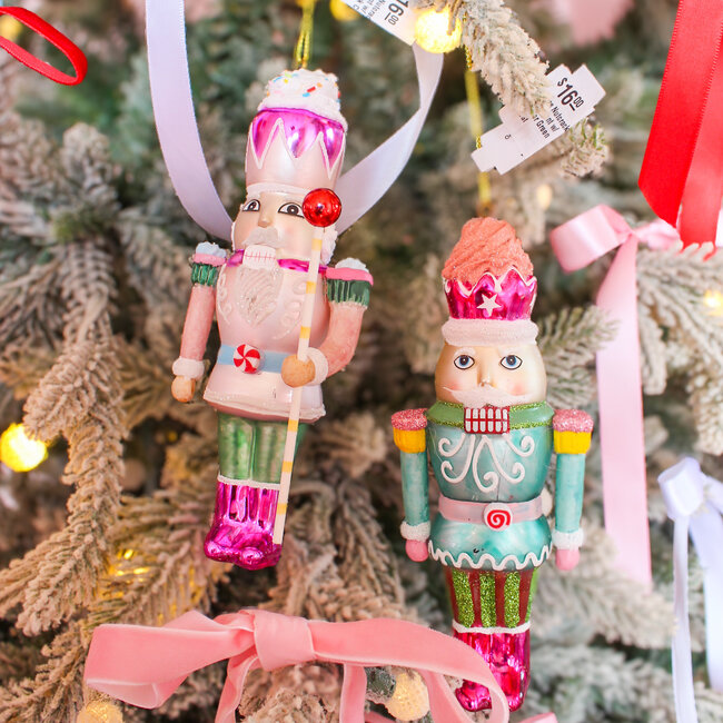 Glass Nutcracker Ornament with Green Glitter Coat