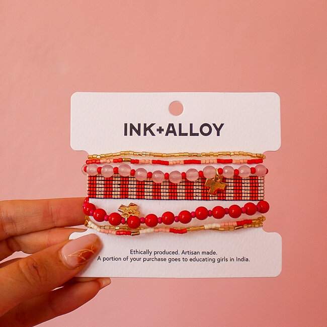 Lady in Red Mixed Bracelet Stack of 7