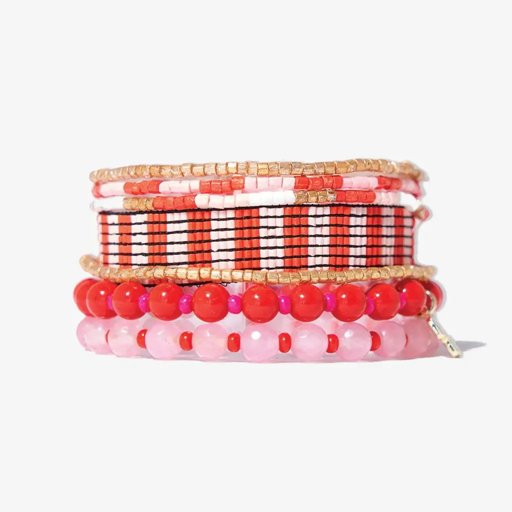 Lady in Red Mixed Bracelet Stack of 7
