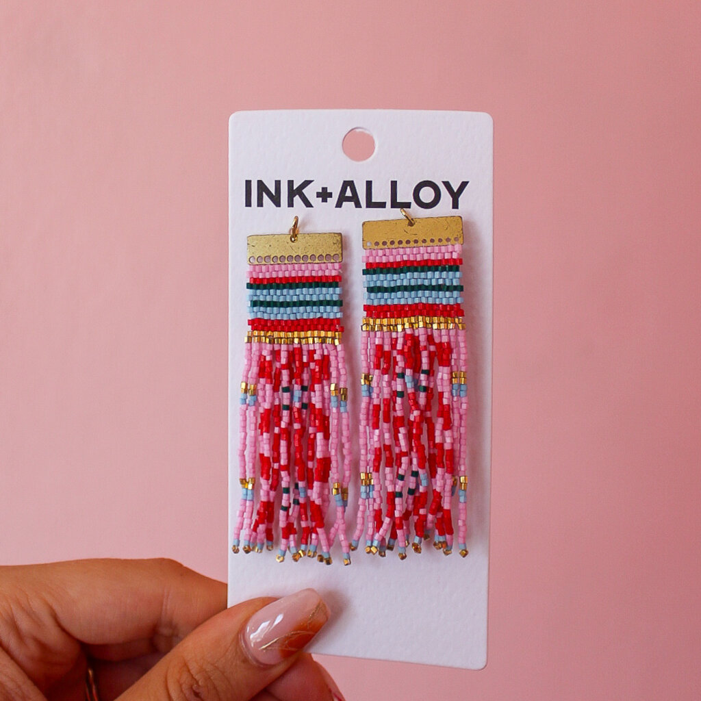 Lauren Fair Isle Beaded Earring Pink