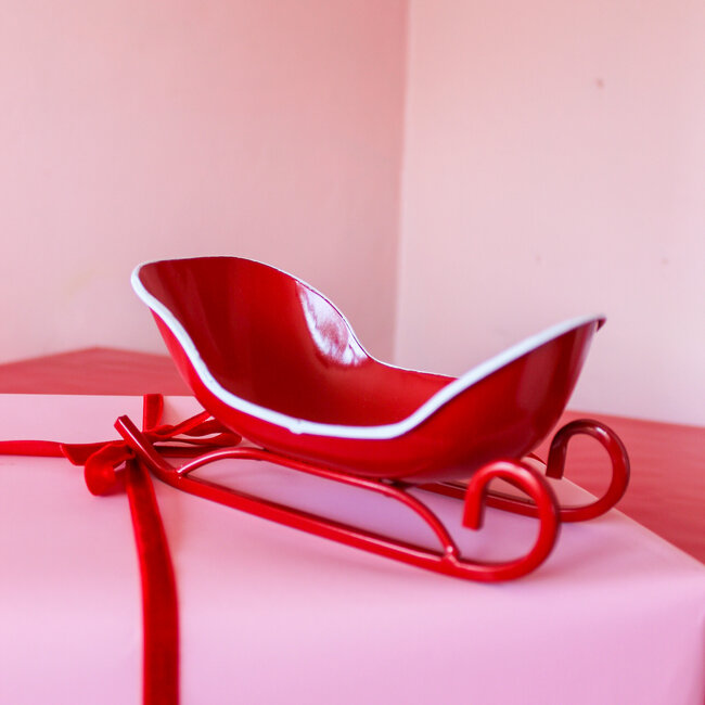 Metal Sleigh in Red & White
