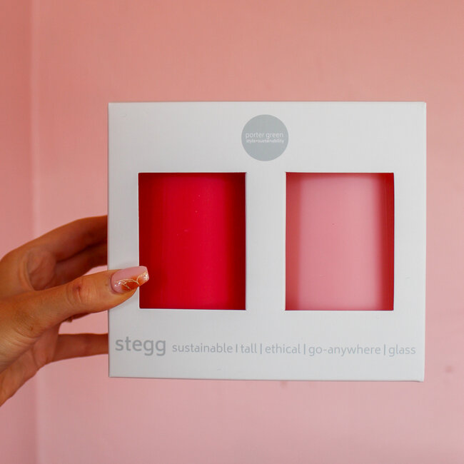 Set of 2 Stegg Silicone Unbreakable Highball Glasses in Cherry & Blush