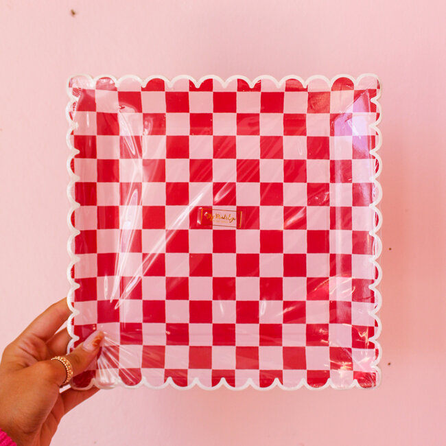 Pink and Red Checkered Plates