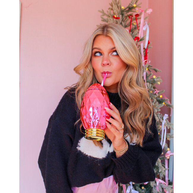 Pink Faceted Light Bulb Sipper