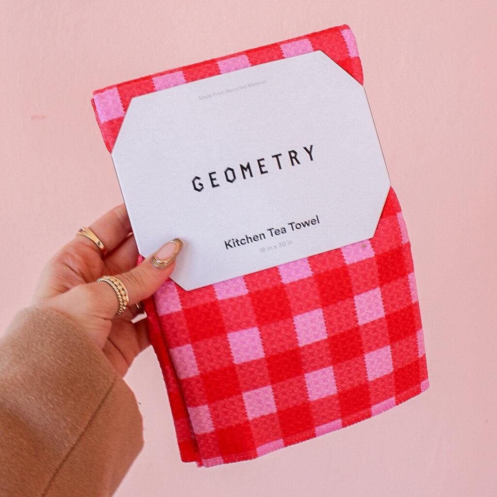 Cherry Gingham Geometry Towel