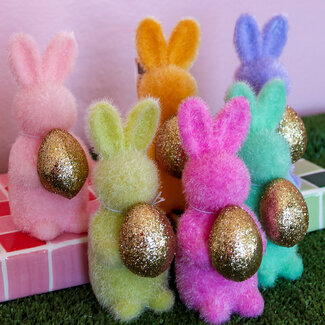 Flocked Bunny with Gold Egg