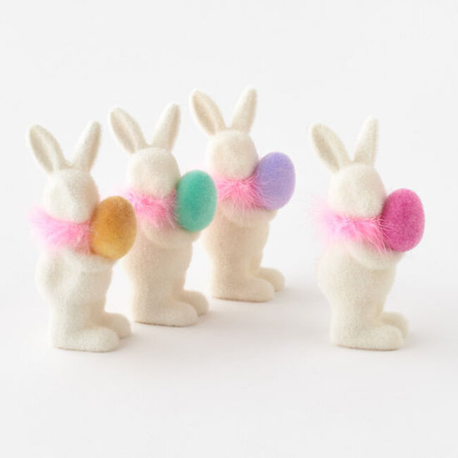 Small Flocked White Bunny with Egg