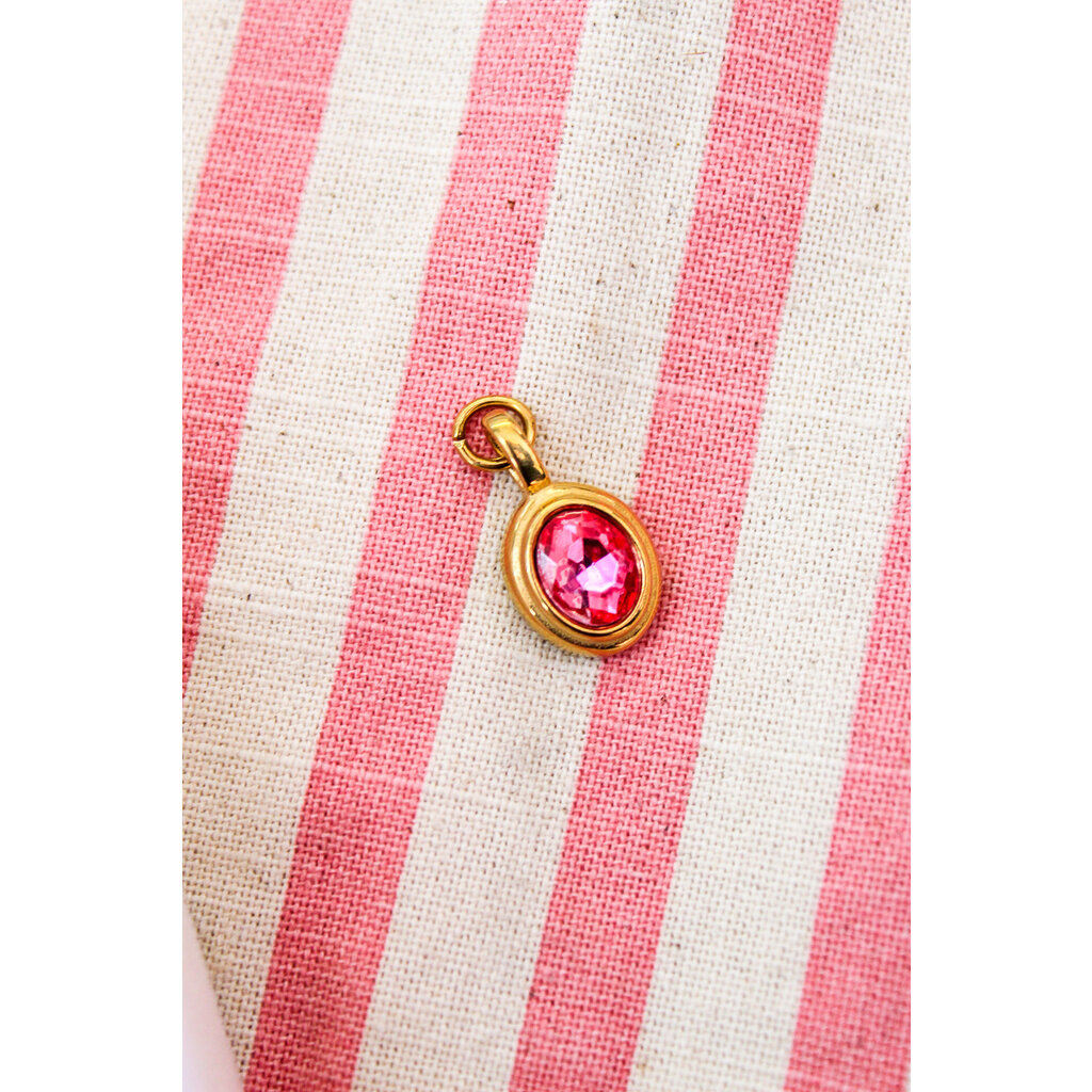 Charm Bar Oval Framed Pink Glass Stone Charm