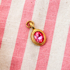 Charm Bar Oval Framed Pink Glass Stone Charm