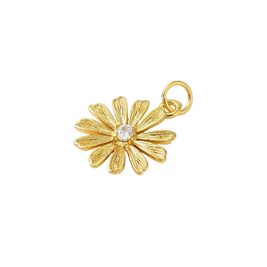 Charm Bar Flower with Rhinestone Center Charm