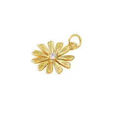 Charm Bar Flower with Rhinestone Center Charm