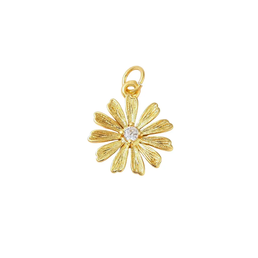 Charm Bar Flower with Rhinestone Center Charm