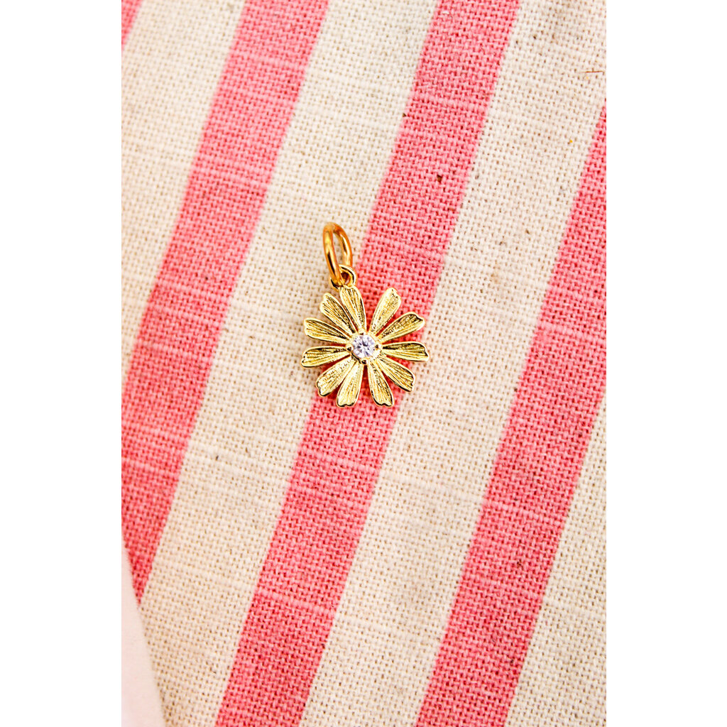Charm Bar Flower with Rhinestone Center Charm