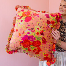 Creative Coop 20" Square Cotton Velvet Printed Pillow with Floral Pattern