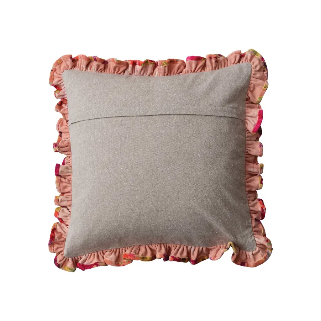 Creative Coop 20" Square Cotton Velvet Printed Pillow with Floral Pattern