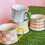 Pink & Yellow Grid Hand-Painted Stoneware Mug