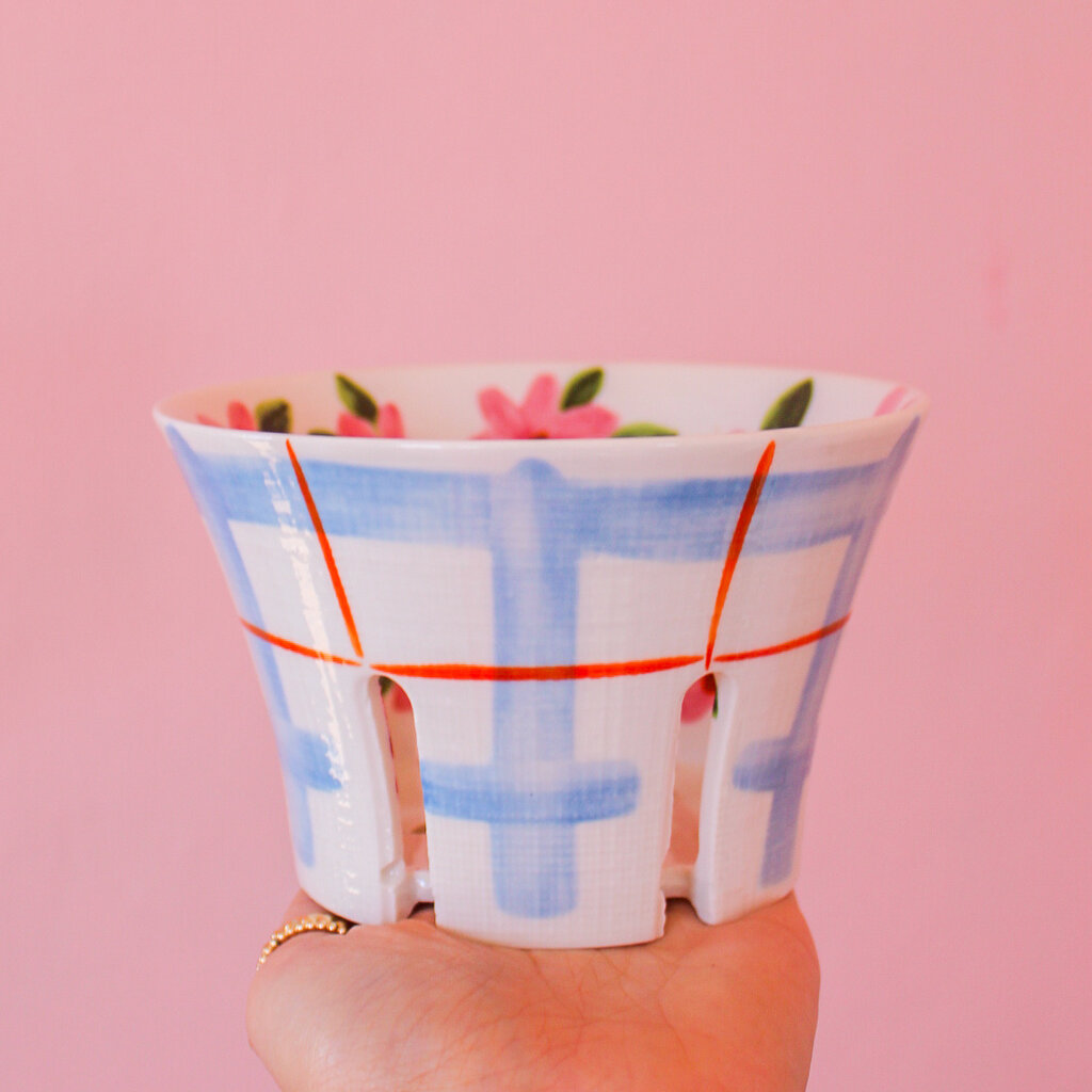 Creative Coop Blue Plaid & Floral Berry Bowl