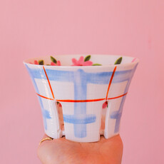 Creative Coop Blue Plaid & Floral Berry Bowl
