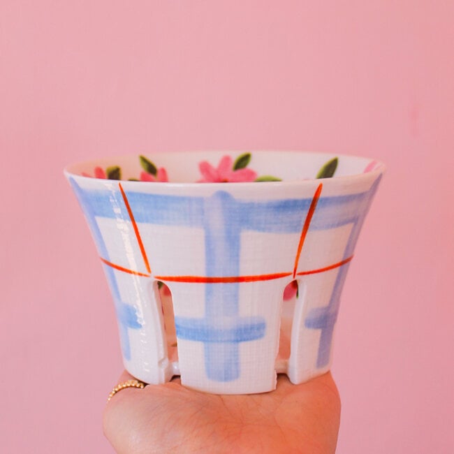 Blue Plaid & Floral Berry Bowl