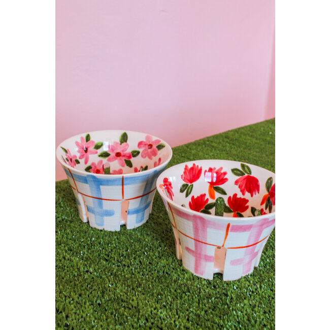 Blue Plaid & Floral Berry Bowl