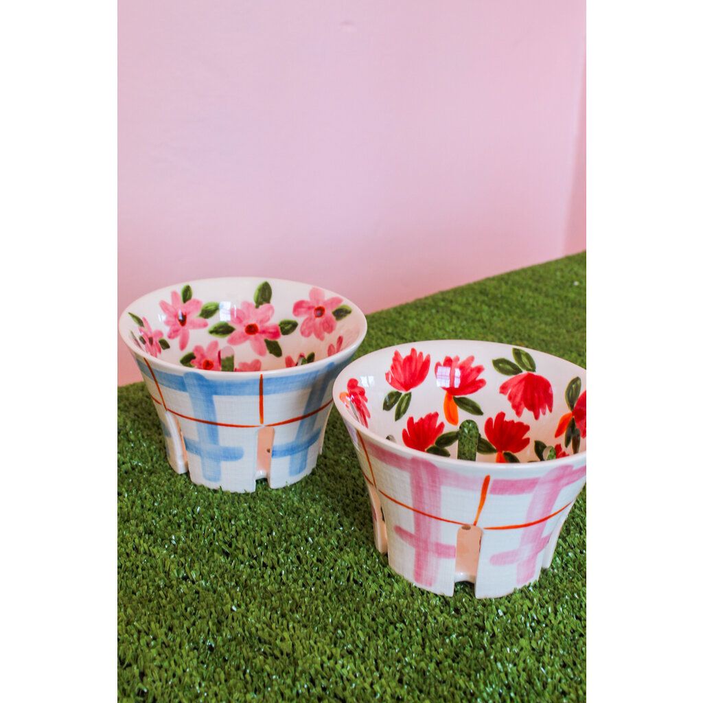 Creative Coop Pink Plaid & Floral Berry Bowl