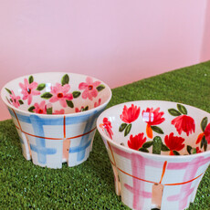 Creative Coop Pink Plaid & Floral Berry Bowl