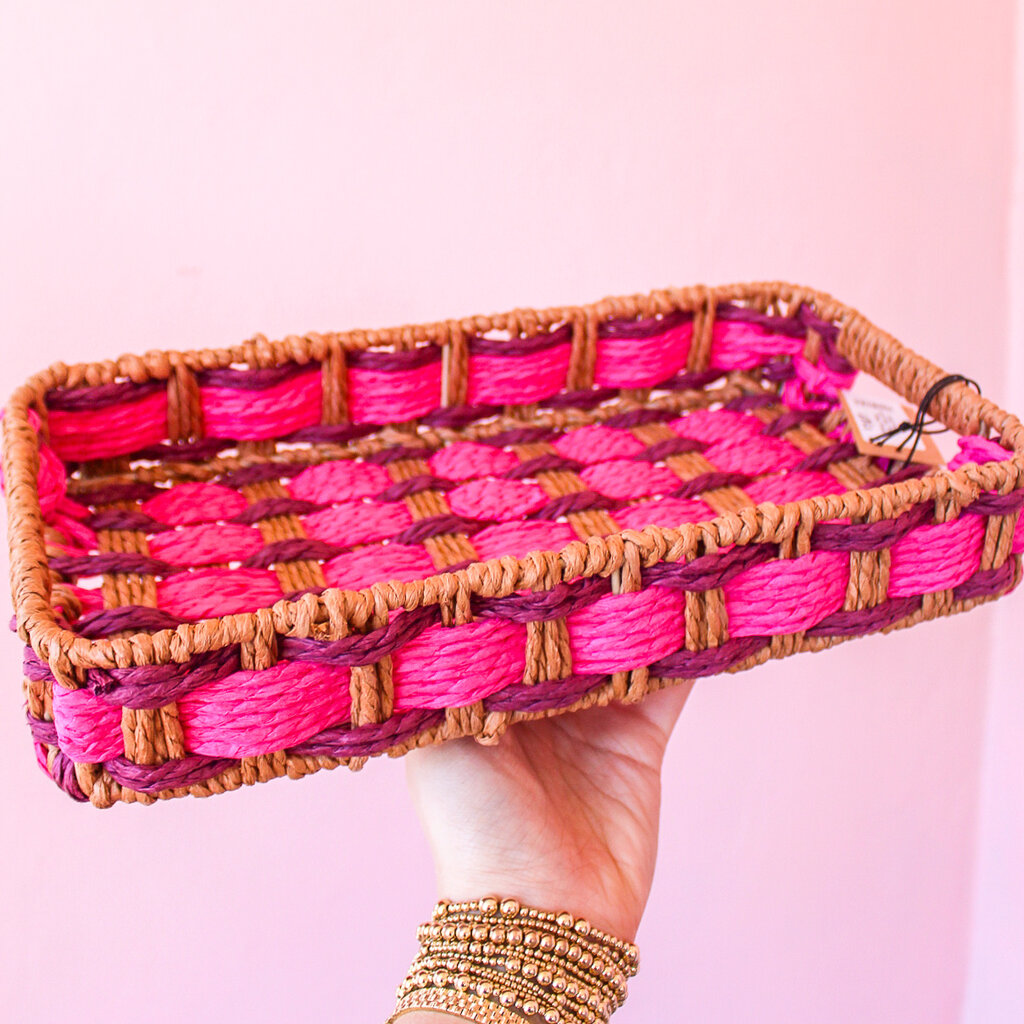 Creative Coop Woven Paper Rope Trays with Handles - Small