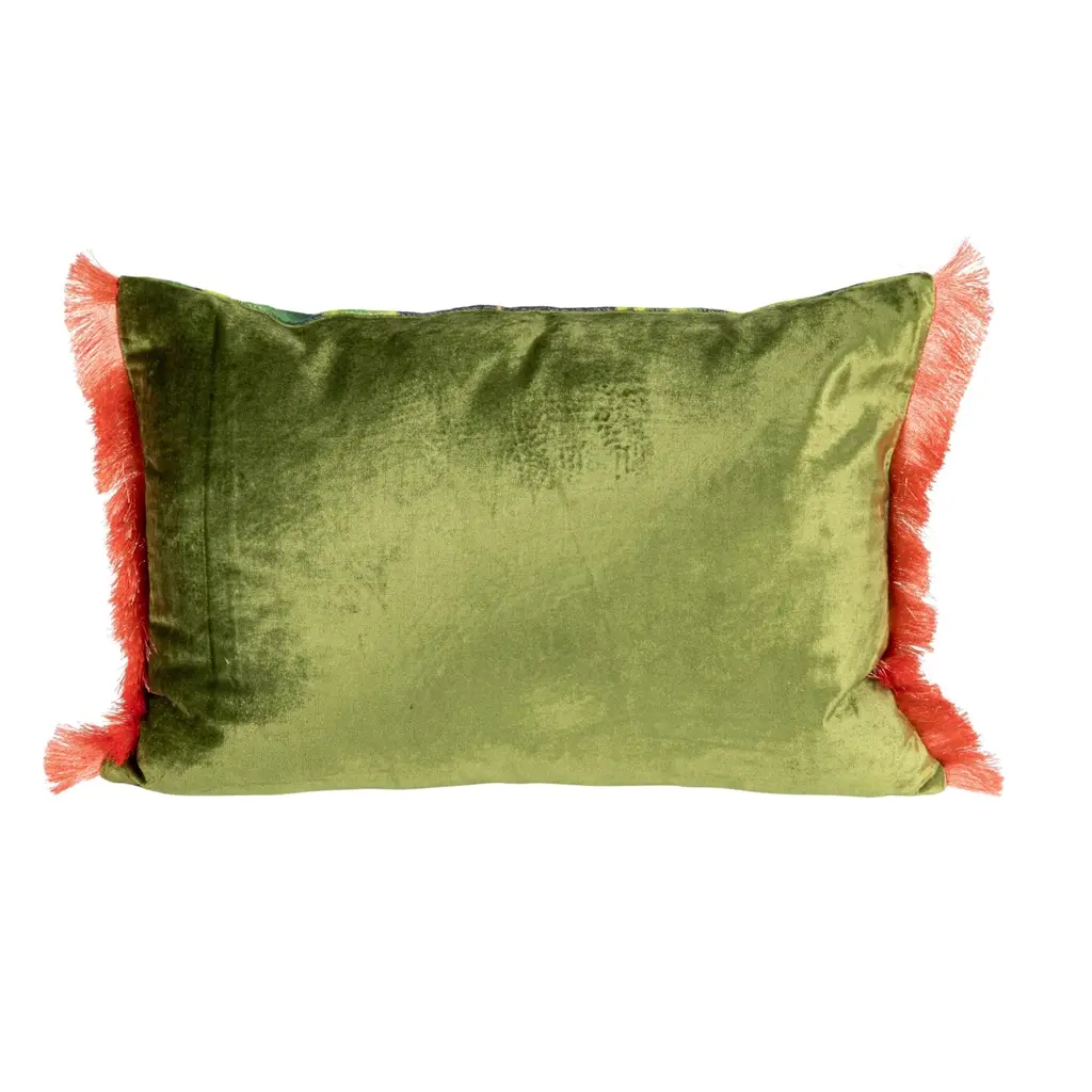 Creative Coop Velvet Pillow with Cheetah & Eyelash Fringe