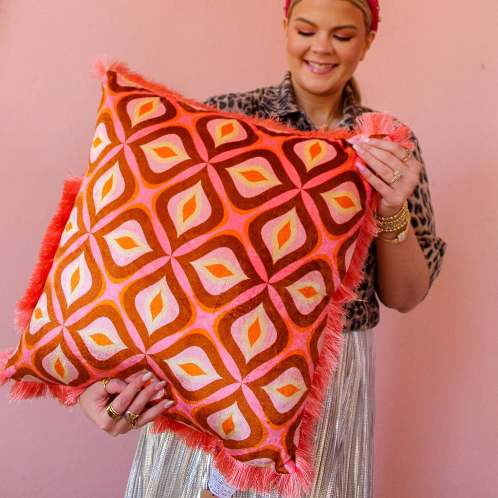 Creative Coop Velvet Pillow with Ogee Pattern
