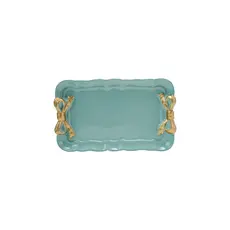 Creative Coop Aqua Metal Tray with Gold Finish Bows