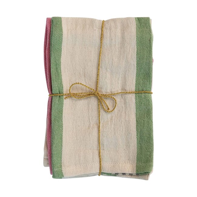 Set of 2 Woven Cotton Tea Towel Set with Stripes